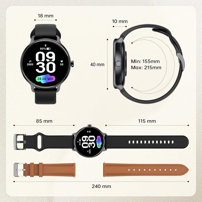 Розумний годинник для чоловіків та жінок, круглий, 1,27-дюймовий AMOLED-розумний годинник з функцією телефону, фітнес-годинник для чоловіків з монітором серцевого ритму, монітором SpO2, монітором сну, крокоміром, 120 спортивних режимів, водонепроникний IP