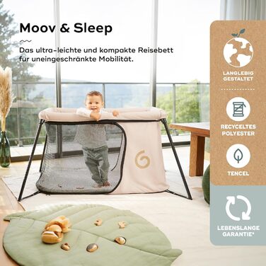 Дорожнє ліжечко Babymoov Moov & Sleep, ультракомпактне та легке (&lt5 кг), швидке та просте складання та розбирання, підходить для дітей від народження до 4 років, розширюється до ігрового майданчика, зручне (щільність матраца 25 кг/м)