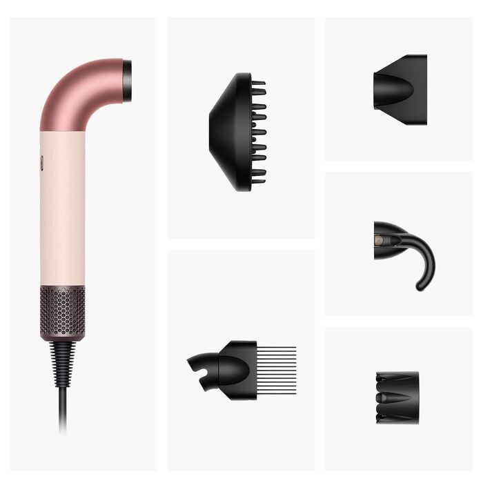 Фен Dyson Supersonic r для кучерявого та спіралеподібного волосся (CurlyCoily), швидке сушіння без екстремального нагрівання (Ceramic pink/Rose gold)