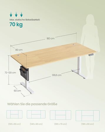 Регульований по висоті письмовий стіл SONGMICS, 180 x 80 см, колір золотого дуба