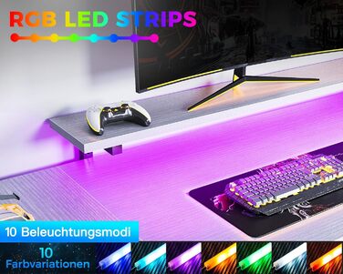 Кутовий стіл ODK з 4 шухлядами та місцем для зберігання, двосторонній кутовий стіл 167102 см з 2 розетками та 2 портами зарядки USB, ігровий стіл зі світлодіодним освітленням та підставкою для монітора для домашнього офісу, білий