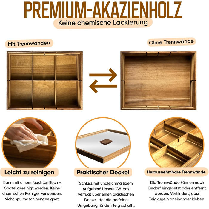 Дерев&39яна коробка для тіста для піци з лопаткою з акації 403010 см Коробка для розстойки та коробка для тіста Прозора кришка (1 коробка для тіста для піци)