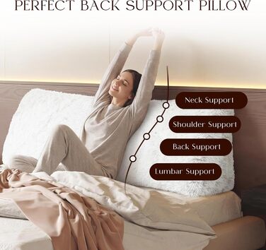 Клиноподібна подушка для спини з м&39якого плюшу Зручна опорна подушка для читання та відпочинку на ліжку, дивані чи кушетці Велика подушка для книги для підтримки спини, біла, 60 см