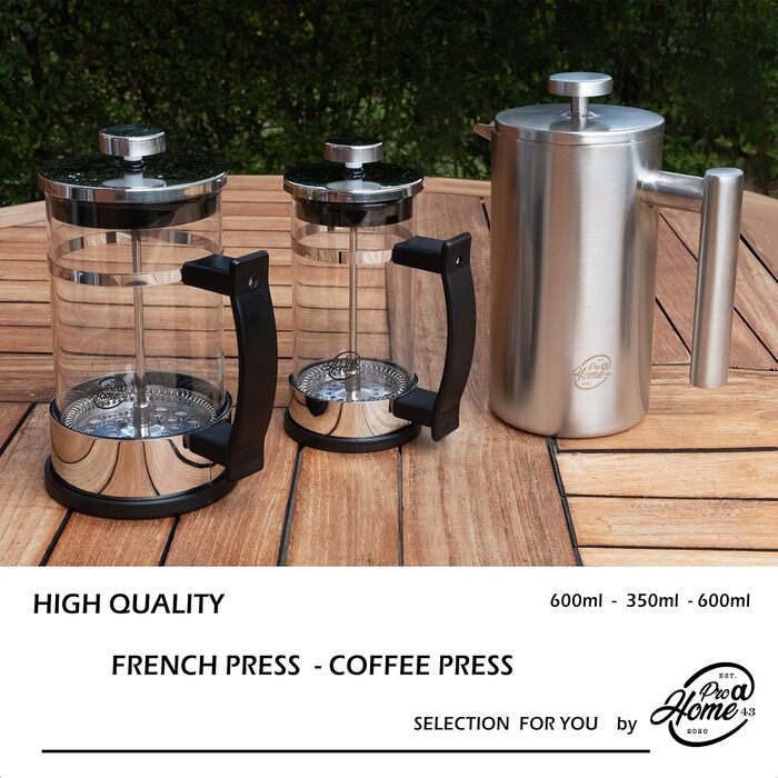 Кавоварка френч-прес 0,35 л на 2 чашки (також 0,6 л), скляний прес для кави, чайник і кавоварка маленька, в т.ч. кавова ложка з нержавіючої сталі та подарункова коробка, хром, 43
