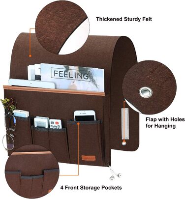 Органайзер для дивана, тримач для пульта дистанційного керування, приліжкова сумка з протиковзкою тумбочкою для зберігання телефону, журналів, книг, окулярів - кава