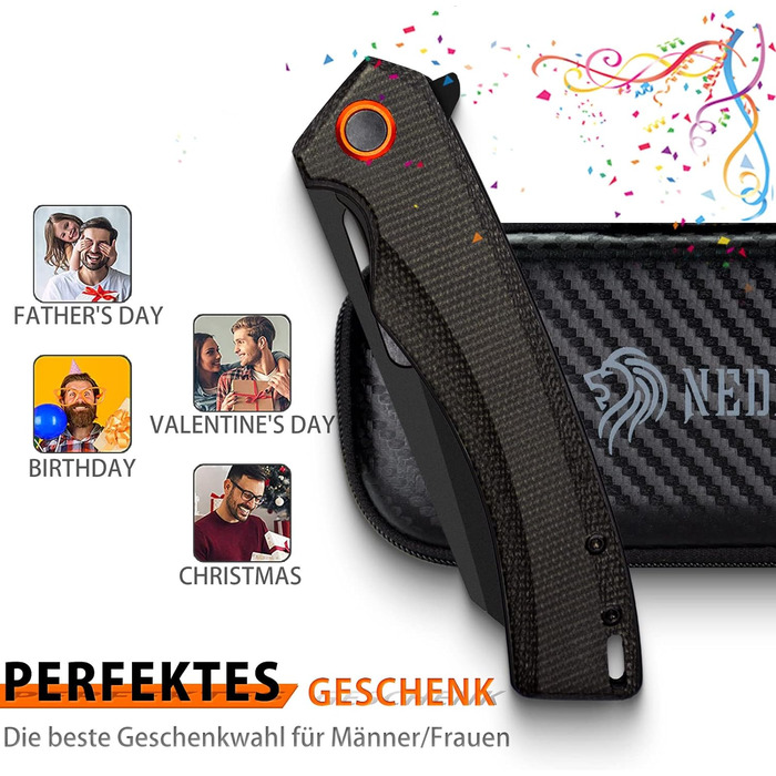 Складаний ніж NedFoss MAMBA, одноручний ніж зі сталі 9CM D2 з рукояткою Micarta, кишеньковий ніж з замком лайнера та шарикопідшипн