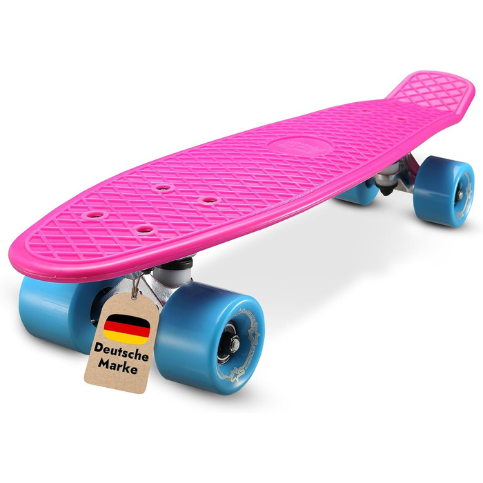 Скейтборд BIKESTAR Vintage Retro Cruiser 60 мм - круїзерний скейтборд для дітей та дорослих, початківці від 6-8 років, ретро дизайн Berry & Blue