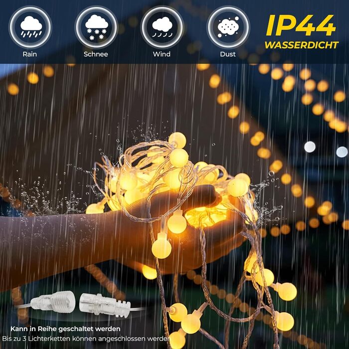 Казкові вогні на відкритому повітрі - 27M 200 світлодіодних кульових ланцюжків з 8 режимами IP44 водонепроникний, вечірній світлов