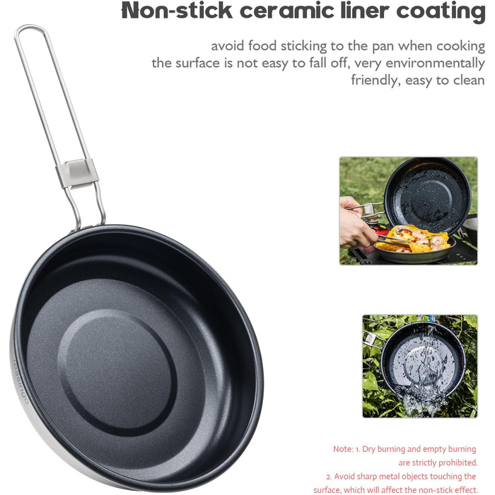 Сковорода для кемпінгу iBasingo 22 см 1500 мл Титанова сковорода з антипригарним покриттям зі складною ручкою Портативна легка ско