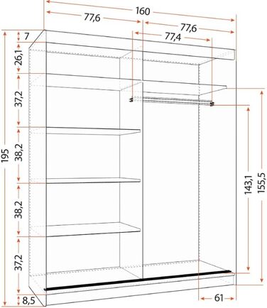 Шафа з дзеркалом - Шафа з розсувними дверима - Шафа для спальні - 61 x 160 x 195 см - Шафа для спальні, гардеробної, вітальні - Дуб Артісан, Дуб Сонома Дуб Артісан/Дуб Сонома