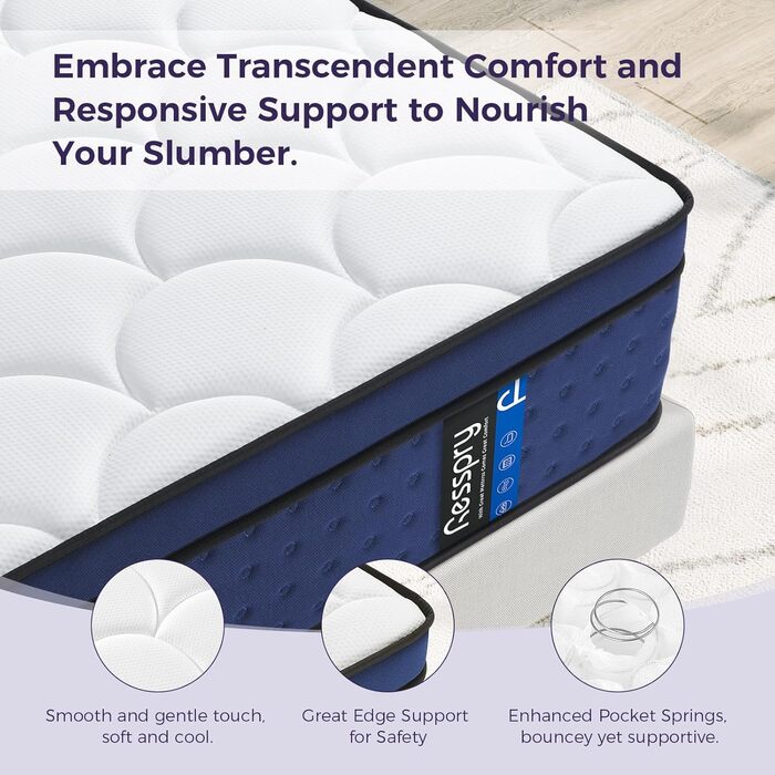 Маленький двоспальний матрац, гібридний матрац 30,5 см для зняття тиску, дихаюча піна з індивідуальним пружинним блоком, маленьке двоспальне ліжко середньої жорсткості, піна з ефектом пам&39яті колекції Navyx, пружинний блок, Маленьке двоспальне ліжко (12