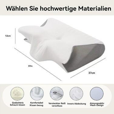 Подушка Lunava, ергономічна подушка Lunava, ортопедична ергономічна подушка, від болю та напруги в шиї, подушка для сну на боці, подушка для сну на спині, подушка для сну на животі (біла)