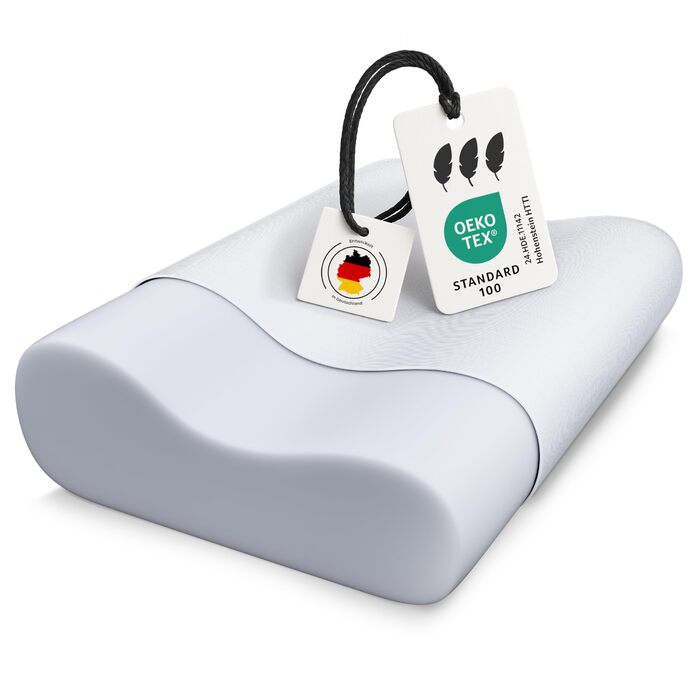 Ергономічна подушка для шиї з холодної піни Регульована висота вибір жорсткості Подушка для сну на спині, животі та на боці - Сертифікована Oeko-TEX - (Базова - Холодна піна) Базова - Холодна піна 50 см x 32 см x 11,9 см