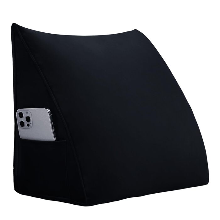 Оксамитова клиноподібна подушка для узголів&39я ліжка - Трикутна спинка для комфортного читання та сидіння (Чорна, 45x20x35 см) Чорний 45x20x35 см