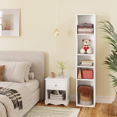 Книжкова полиця WOLTU, відкрита полиця з 5 кубиками, кубічна полиця, роздільник кімнати, полиця для документів, вузька полиця для зберігання, для вітальні, офісу, виготовлена з деревного матеріалу, біла, 30x1526 см, SK034ws 5 полиць (26Г x 30Ш x 151В см) 