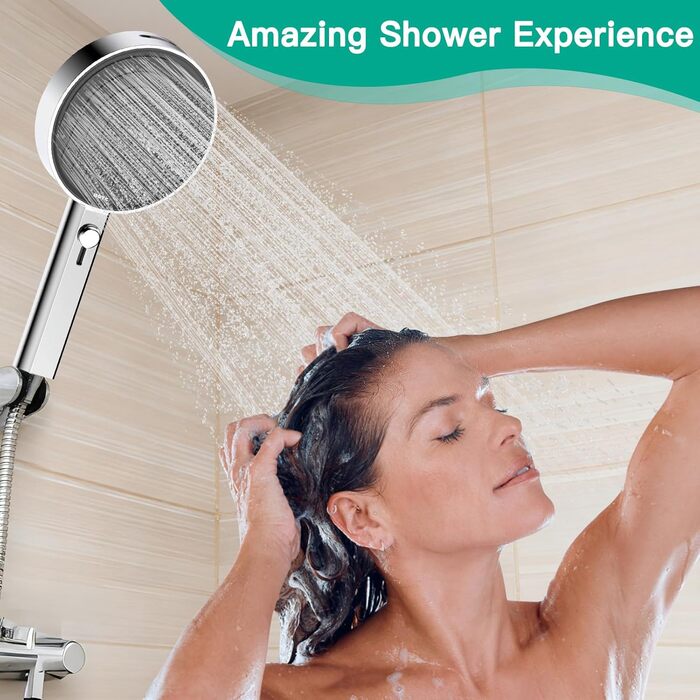 Економна душова лійка високого тиску, 7 режимів струменя з верхнім розпилювачем, велика ручна лійка 135 мм, душова лійка з функцією захисту від накипу, хромована