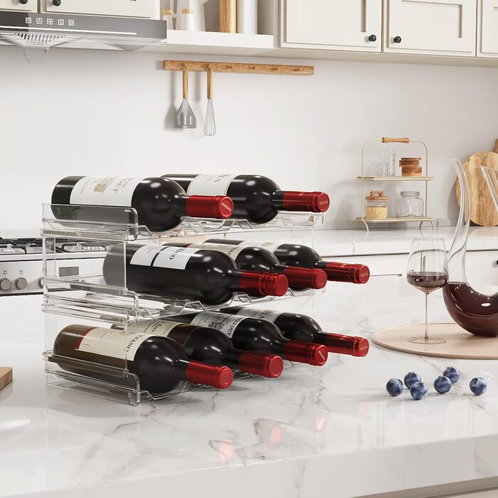 Тримач для пляшок Lifewit, що штабелюється, для шафи, морозильної камери, комори - пластиковий тримач для пляшок з водою для кухонної стільниці, шафи, офісу, кожна полиця вміщує 12 пляшок, 3-рівневий - 12 пляшок