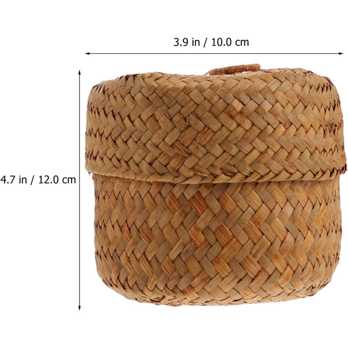 Міні-кошик IMIKEYA з 2 предметів з морською травою та кришкою, круглий, ручної роботи, маленька скринька з морської трави, кошики для зберігання з верби, сільський квітковий кошик для столу, дому, вечірки, 12x9 см