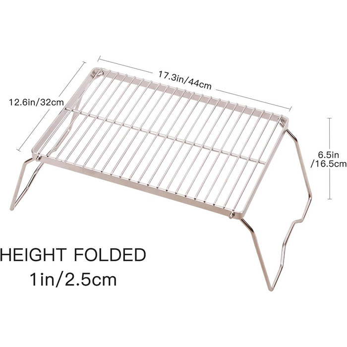 Складаний кемпінговий гриль REDCAMP, решітка для гриля на відкритому повітрі для пляжного гриля, легка портативна решітка для гриля з нержавіючої сталі для пікніків, походів, кемпінгу, барбекю на відкритому повітрі, задніх дворів, виживання, 44x32 см сіро