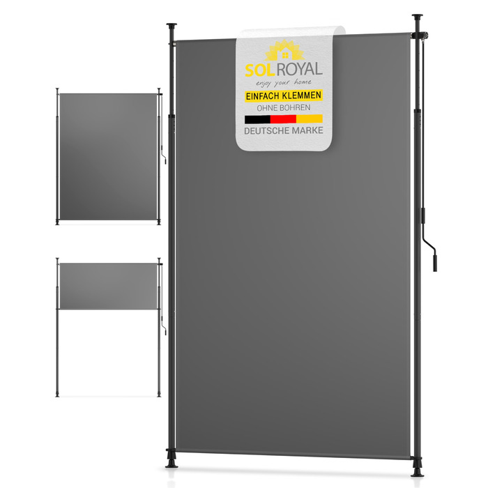 Тент Sol Royal Clamp, вертикальний тент для зовнішнього використання 200x310 см, захист від сонця та конфіденційності, балконний тент, свердління не потрібне вітрозахисний для саду або патіо, ручний, антрацит, водонепроникний, KM5 200 см антрацит