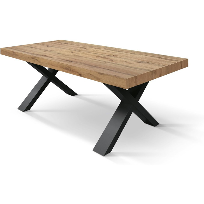 Розсувний стіл Elisa, Стіл для вітальні або кухні, Схрещені ніжки X Чорний, Зроблено в Італії, Рустикальний дуб, 160x90x76 см - id1997 160x90x76 Чорна основа Рустикальний дуб