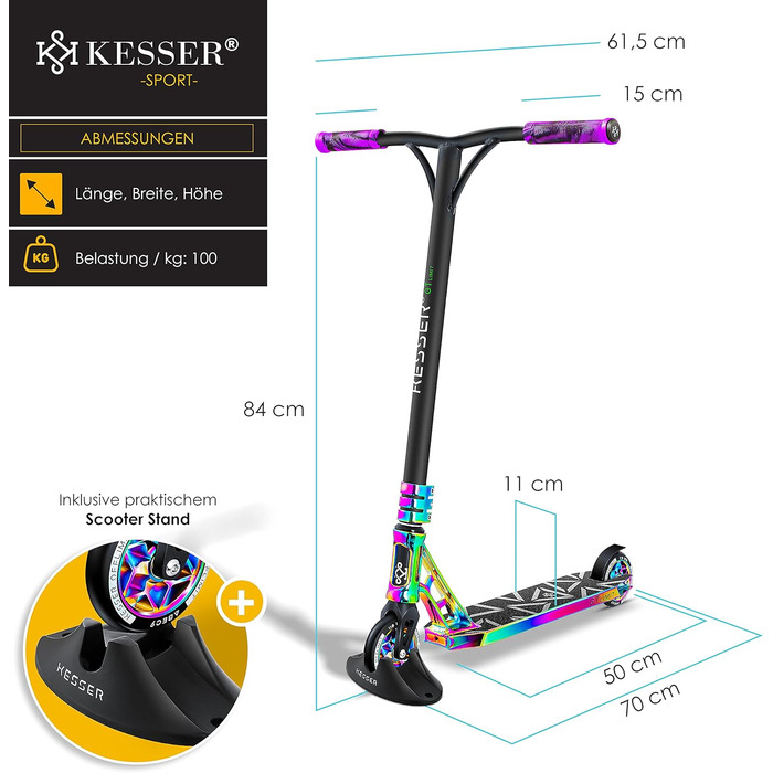 Керований веселий самокат трюковий самокат з підставкою ABEC 9 кулькових підшипників, 110 мм PU колеса, самокат кік самокат міськи