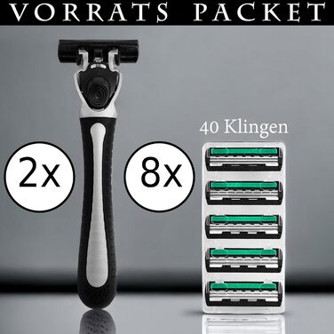 Чоловіча бритва з 40 змінними лезами по 3 леза кожне - Мокра бритва Одноразова бритва Чоловіча бритва Чоловіча бритва, 2 шт.
