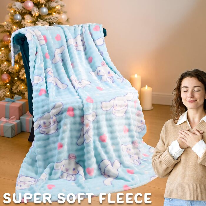 Флісова ковдра Get Trend Cinnamoroll Sanrio 130x150 см, ліцензована, для ліжка, дивана та подорожей, ідея подарунка (білий Cinnamoroll) Білий Cinnamoroll 130x150 см