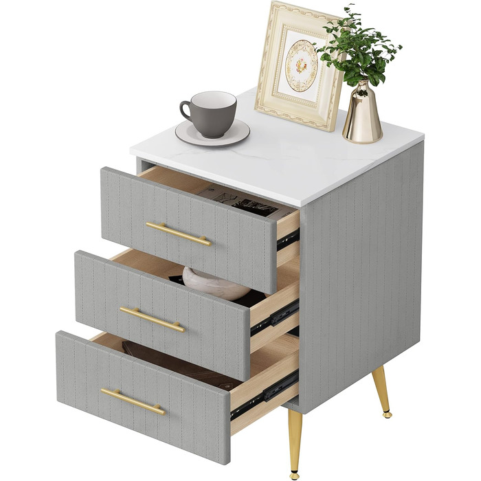 Комплект із 2 приліжкових тумбочок/тумбочек для ліжка з пружинним матрацом, 3 шухляди з масиву дерева, комод/сервант, легке складання, висота та вантажопідйомність, 40,5x460 см, сірий TS135gr-2 3 шухляди сірий 2