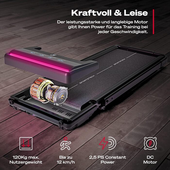 Бігова доріжка Sportstech Walking Pad для домашнього та настільного використання, з ручним регулюванням нахилу, килимок для ходьби та бігова доріжка, додаток, пульт дистанційного керування, компактна, тиха, світлодіодна, для домашнього офісу, sWalk Lite/s