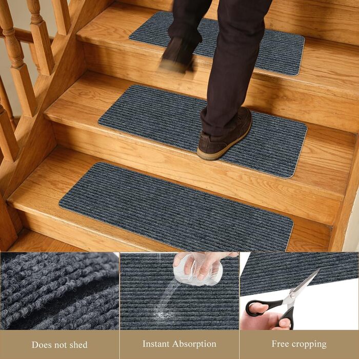 Килимки для сходів, 15 шт. , самоклеючі, протиковзкі, ріжучі, багаторазові (темно-сірі)