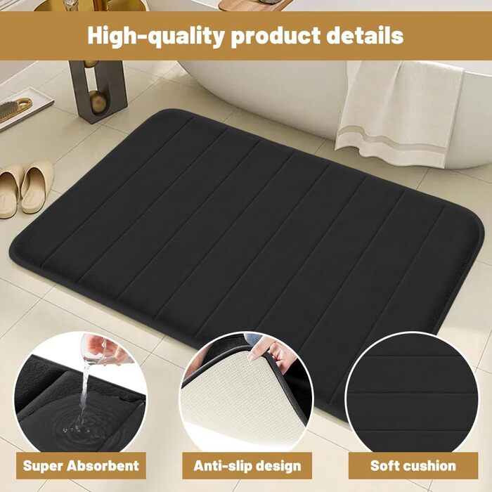 Комплект килимків для ванної кімнати, 3 предмети, чорний, килимок для ванної, що прається, нековзний килимок для ванної, матеріал з м&39якого коралового флісу, килимки для ванної, що швидко сохнуть, килимок для туалету, який можна прати в пральній машині