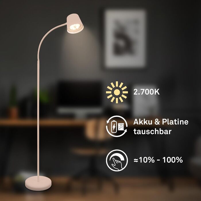 Бездротовий LED-торшер BRILONER з сенсорним димером, тепле біле світло, бежевий, 126,5 см
