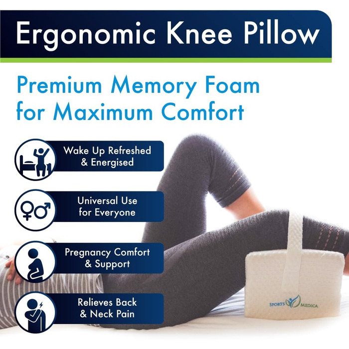 Медично розроблена подушка для колін - Ортопедичний клин з піни з пам&39яттю форми для сну на боці, ішіасу, болю в попереку - Подушка для ніг для сну на боці - включаючи медичний посібник, білий