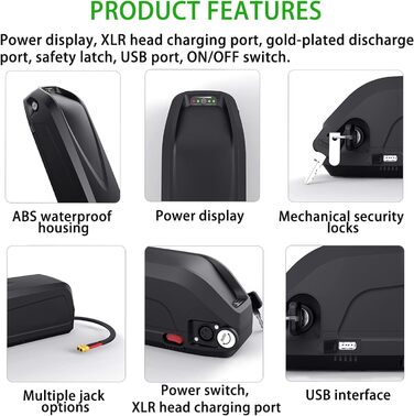 Акумулятор для електровелосипеда 48 В 17,5 Аг, сумісний з електровелосипедами потужністю 1000 Вт / 750 Вт / 500 Вт, літій-іонний акумулятор із зарядним пристроєм та USB-портом, 5 ядер