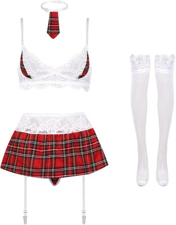 Жіночий комплект сексуальної білизни для рольових ігор, “Шкільна форма”, 5 предметів, M