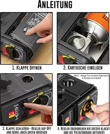 Туристична плита TruWare для газових балонів - Потужна, портативна та надійна газова плита з картриджами та хрестовиною для плити - Ідеально підходить для приготування їжі на свіжому повітрі та щоденного використання. Газова плита 4 картриджі