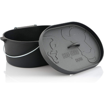 Голландська піч BBQ-Toro 9.3 л чавунна каструля без ніжок вже запечена - попередньо приправлена жаровня 10 QT, каструля для тушкув