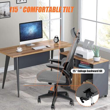 Ергономічне офісне крісло OHMG з дихаючою сітчастою спинкою та сидінням, регульованою по висоті, комп&39ютерне крісло з можливістю нахилу та коліщатками, ігрове крісло, офісне крісло (сіре, 125 x 65,5 x 64 см) Сірий 125 x 65,5 x 64 см