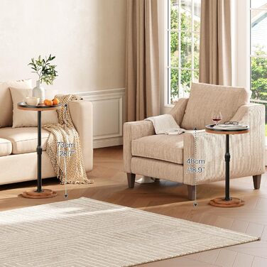 Невеликий круглий приставний столик, регульована висота, приставний столик до дивана, столик для напоїв з нековзними ніжками, столик для дивана, тумбочка, для вітальні та спальні, вінтажний коричневий та чорний EBF268BZ01