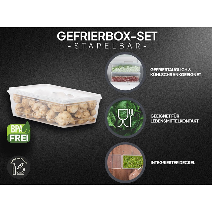 Набір морозильних контейнерів uandu, контейнери для зберігання продуктів з кришками - 10 x 2 л, без BPA, органайзер для холодильника, органайзер для морозильної камери, контейнери для морозильної камери, органайзер для морозильної камери, контейнери для г