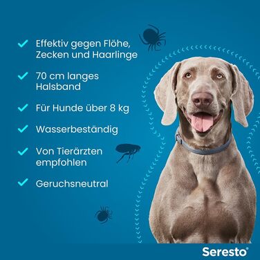 Набір нашийників Seresto для великих собак вагою від 8 кг 7-8 місяців ефективного захисту від кліщів та бліх, довжина 70 см, 2 нашийники