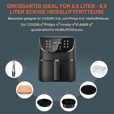 Аксесуари для фритюрниці XXL Аксесуари для фритюрниці XL 5.5 л квадратні, гарячі аерофритюрниці з папером для випічки Підходить для фритюрниці COSORI Philips Innsky KLAMER 5.5 л 6.2 л