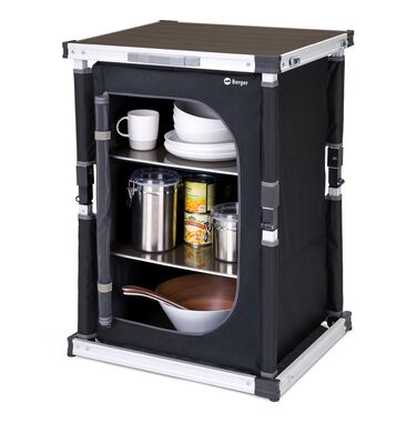Кухня для кемпінгу BERGER Tampere S Складана шафа для кемпінгу з відділеннями для зберігання та сумкою для перенесення Кухня для кемпінгу на свіжому повітрі, Складана кухонна шафа для кемпінгу з алюмінієвою рамою, Кухонна шафа для кемпінгу (S)