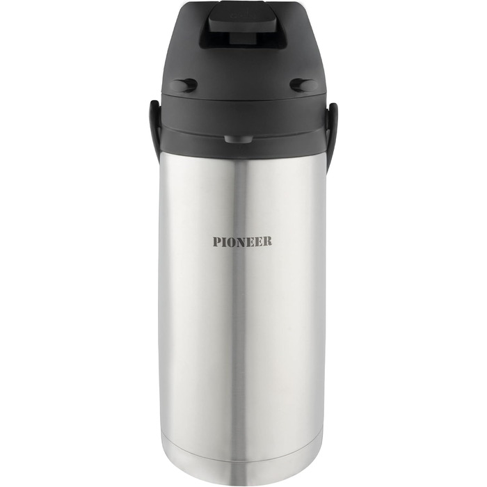 Термос Pioneer Flasks Airpot з нержавіючої сталі з важелем, пляшка для гарячої та холодної води, для чаю, кави, для конференцій, подій, 1,9 літра, сріблястий (SS19HC)