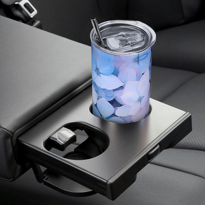 Кухоль з прямою трубочкою, принт гортензії, дорожній кухоль, підходить для кемпінгу, офісу та дому, 590 мл