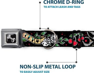 Нашийник Buckle-Down Lucky Black, багатокольоровий, ширина 2,5 см, для обхвату шиї 38-66 см, розмір L (DC-W31238-L)