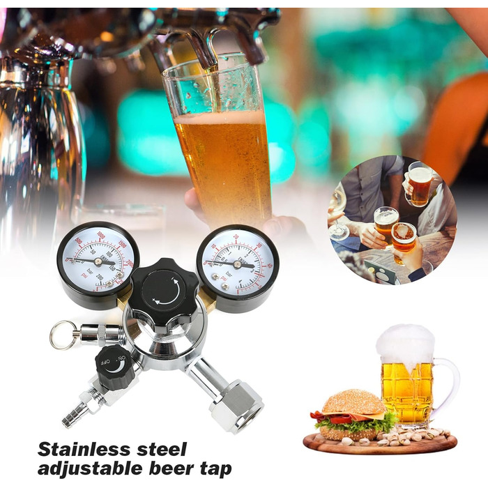 Редуктор тиску Регулятор тиску, CO2 Головний редуктор тиску Подвійний манометр W21.8 Регулятор тиску CO2 для обладнання для дозування, пивоваріння, обладнання для розливу пива