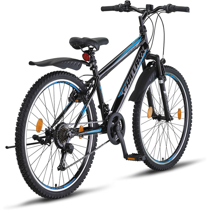 Гірський велосипед преміум-класу Chillaxx Bike Escape у розмірах 24 та 26 дюймів, підходить для дівчат, хлопчиків, чоловіків та жінок - 21 швидкість, 26 дюймів, чорно-синій, гальма V-brake