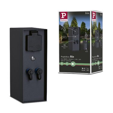Стілб-розетка Paulmann Rio Plug & Shine для зовнішнього освітлення з датчиком сутінків, IP44, антрацит (2 шт. 230В, 2 шт. Plug & Shine 24В)